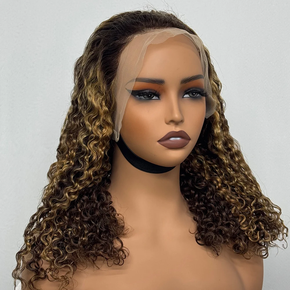 250% Density Highlight 20 Inches Water Wave Curl Human Hair Wig 13x4 Transparent Lace Frontal Brazilian Hair Wig for Black Women
