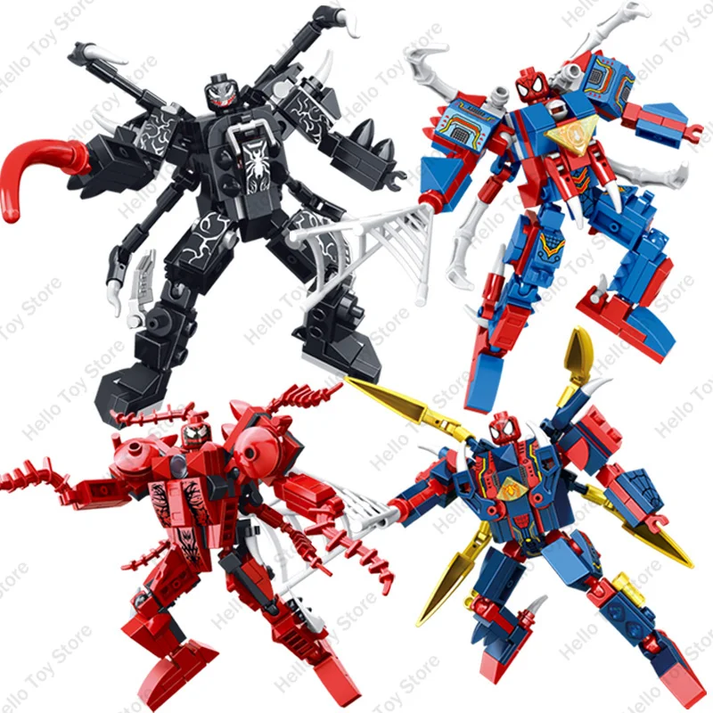 

Hot Superhero Spiderman Toys Spider-Man Building Blocks Marvel Classic Super Hero Venom Mechs Figures Model Boys For Toys Gifts