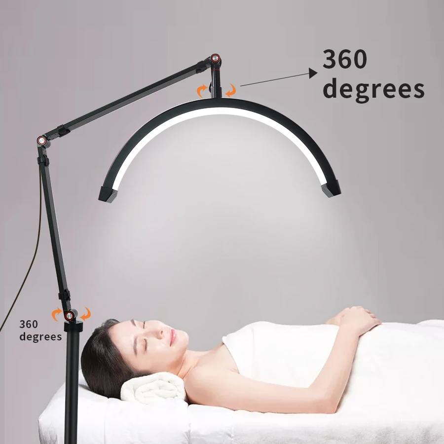 Lampada ad anello a LED da 16 pollici a mezza luna, temperatura 20 W, 3000 K-6000 K, per trattamenti di bellezza, cura della pelle, tatuaggi, sopracciglia, riprese_voghion.com