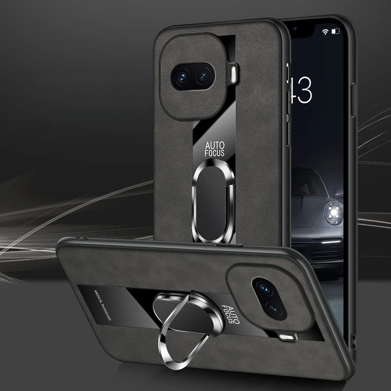 Deluxe Sheepskin PU Leather Phone Case with Magnetic Ring Holder and Shockproof Lens Protection