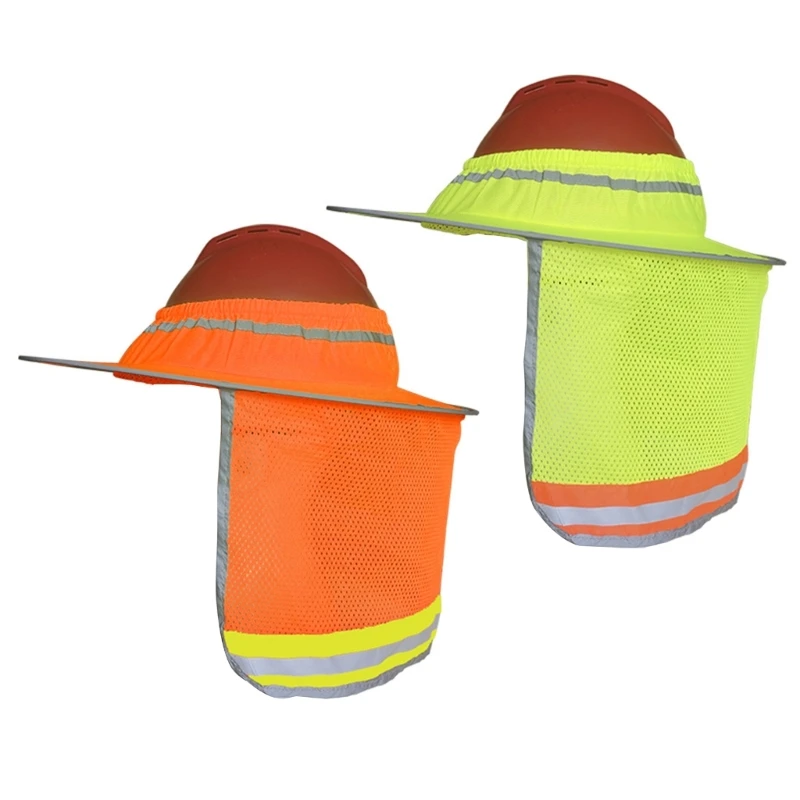 

M89E Safety Helmets Sunshade with Neck Shield Wide Brim Neck Protect SunShade for Hardhat Foldable High Visibility Mesh Visor