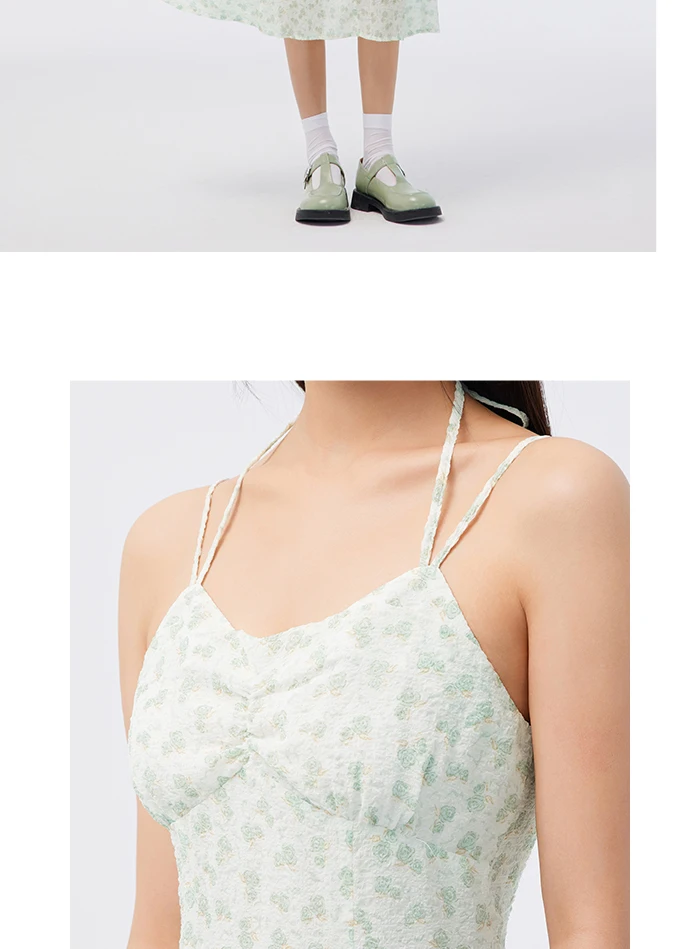 Vestido de mujer de gasa con tirantes altos y abertura, vestido de verano nuevo, vestido ajustado con flores fragmentadas, suave