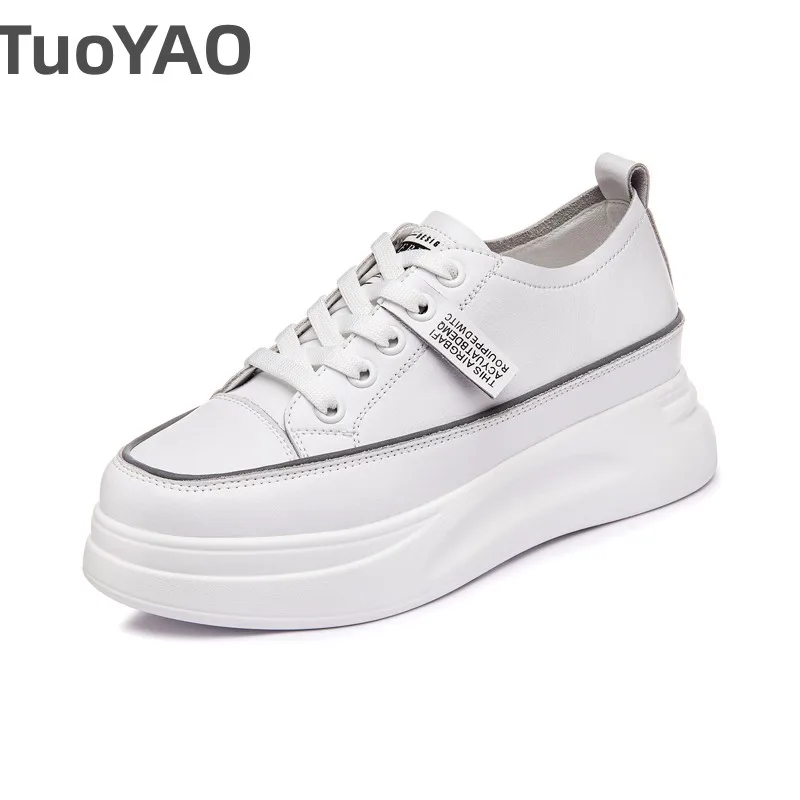 

6.5cm Genuine Leather Women Casual Shoes White Platform Wedge Female Women Fashion Sneakers Chunky Spring Autumn Shoes Summer