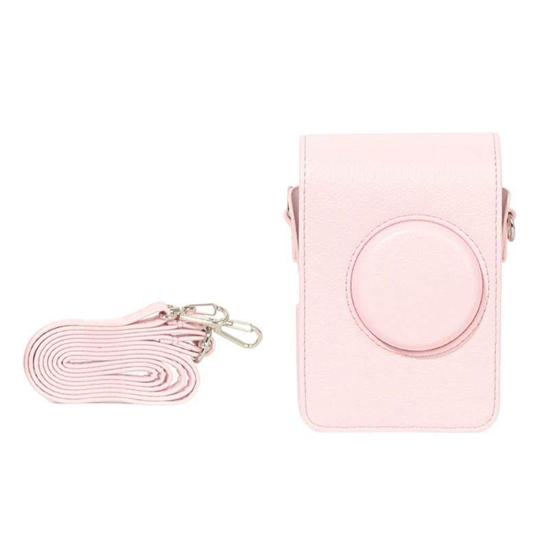 Waterproof Pink PU Leather Crossbody Camera Case with Adjustable Strap