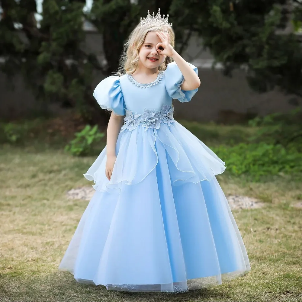 Children's Dress Cinderella Bubble Sleeve Princess Dress Lace Flower Girl  Wedding Dress Halloween Party Performance Kids Clothes - AliExpress, image size:1000x1000