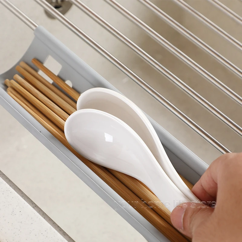 Accessori da cucina, scolapiatti arrotolabile in acciaio inox 304, pieghevole, per lavello, ripiano, organizer per riporre ciotole e piatti_voghion.com