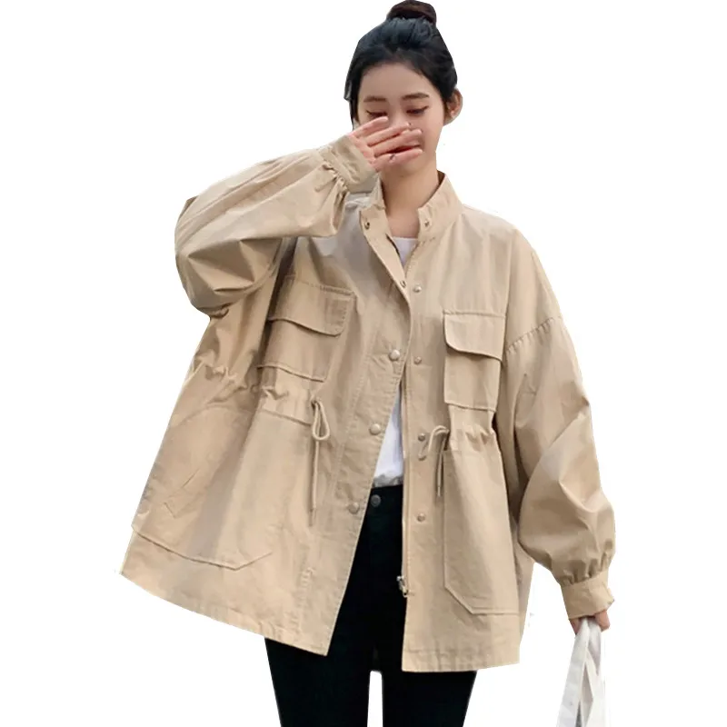 

Casual Waist Windbreaker Ladies Clothes 2023 Spring Autumn New Women Loose Mid-Length Tooling Short Coat Female Overcoat H2332
