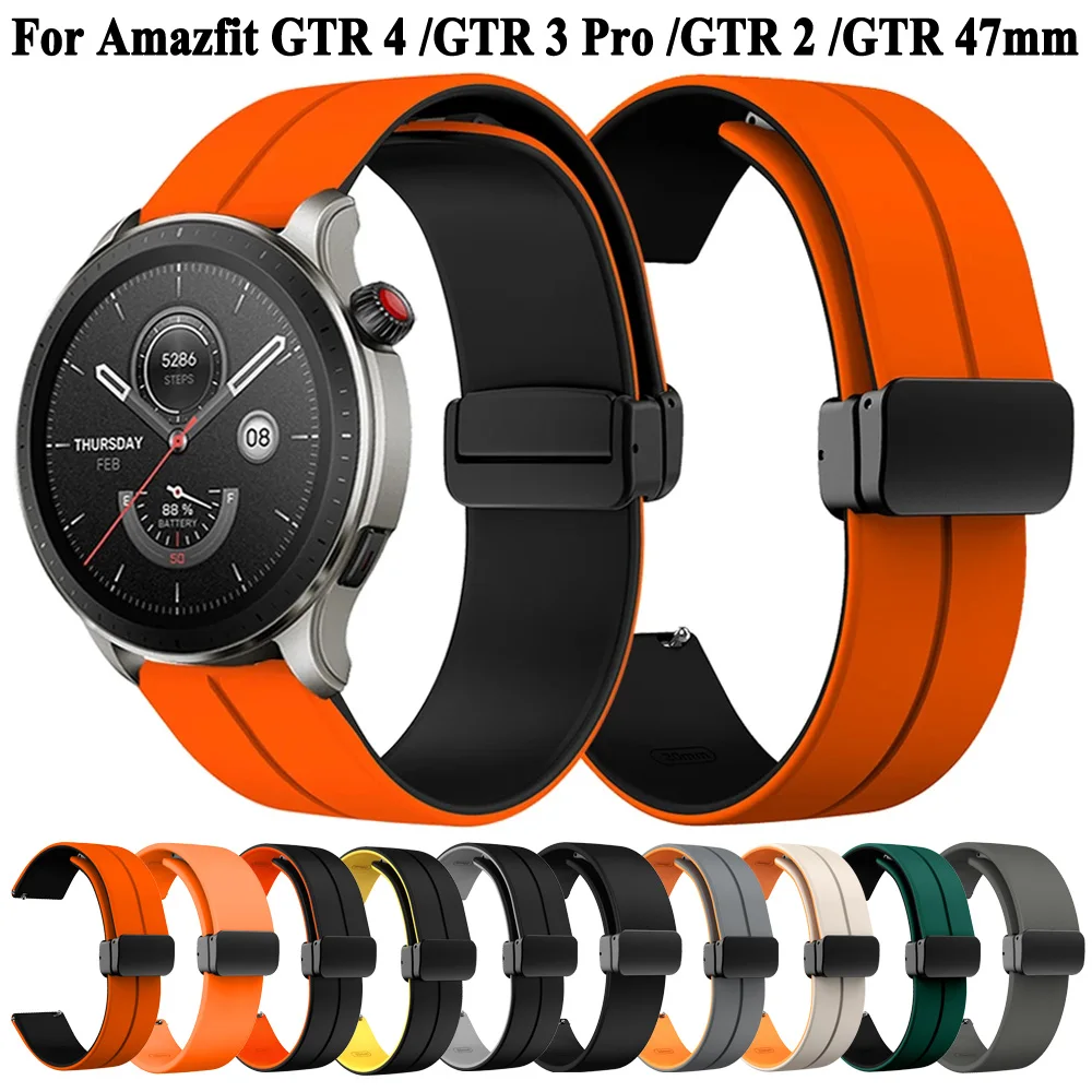   샤오미 어메이즈핏 GTR 4 3 GTR3 프로 2 2e 실리콘 시계 밴드, 마그네틱 버클 시계 스트랩, 47mm 손목 밴드 