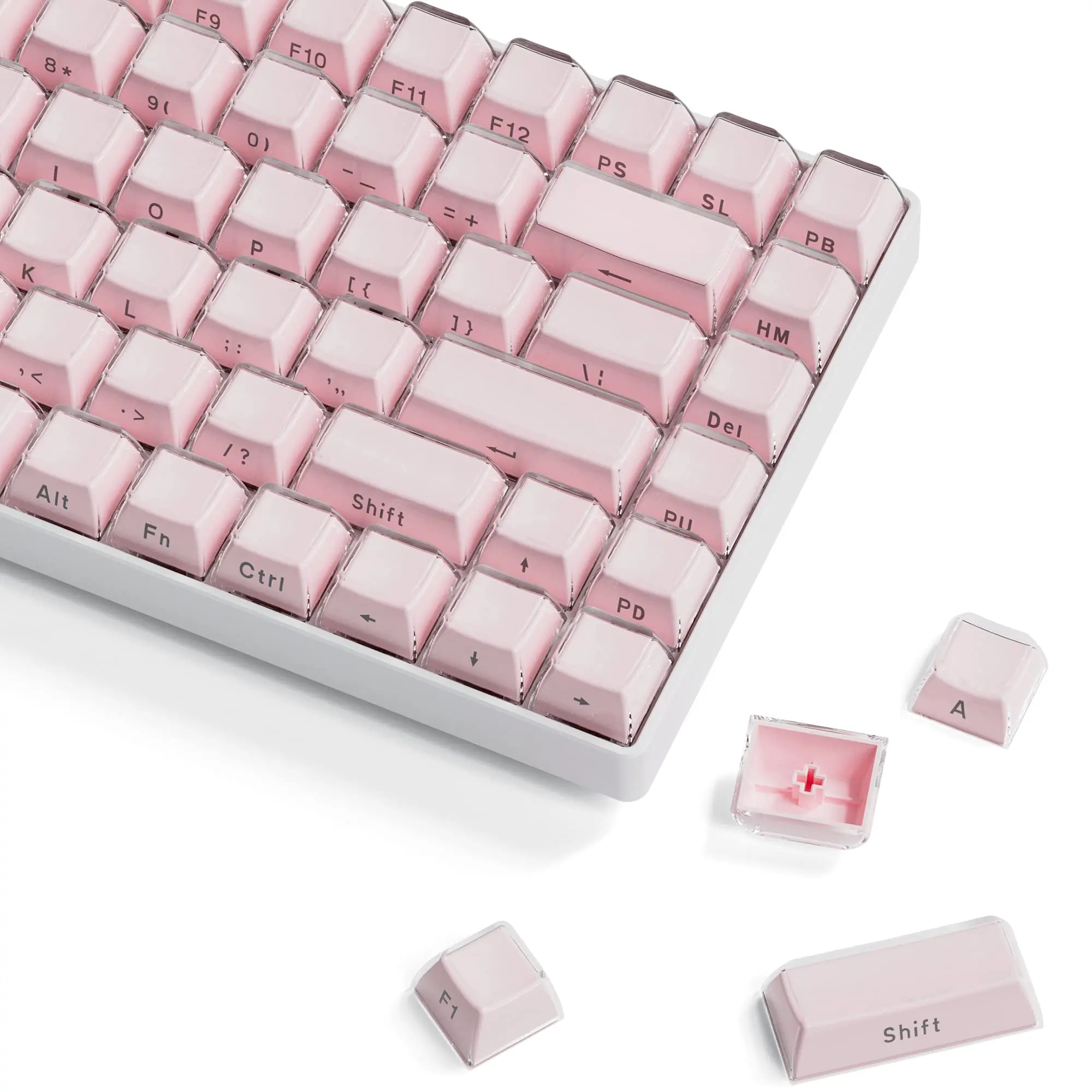 Geléia Redonda Keycaps Laterais para Teclado Mecânico 113 Teclas Cristal de Gelo Rosa Translúcido Oem Perfil Chave Cap para Cereja mx 61 68 104