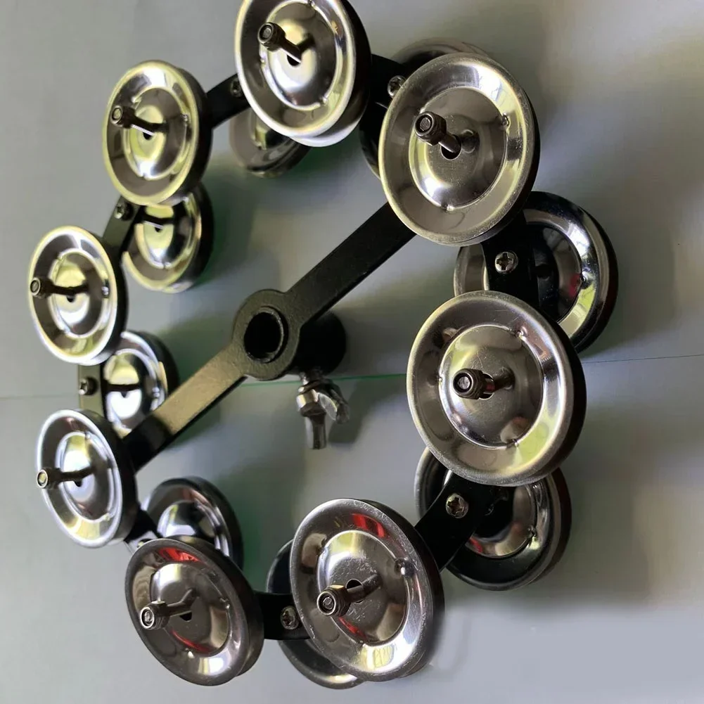 Musical Percussion Instruments Professional Hi hat Tambourine for Drums Secure Mounting Iron and Steel Material Black Frame 3 5cm Bell Plate Diameter