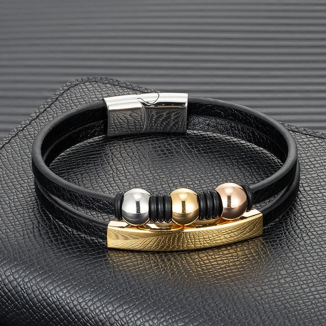 Black Leather and Silver Handmade Wrap Bracelet Women's 