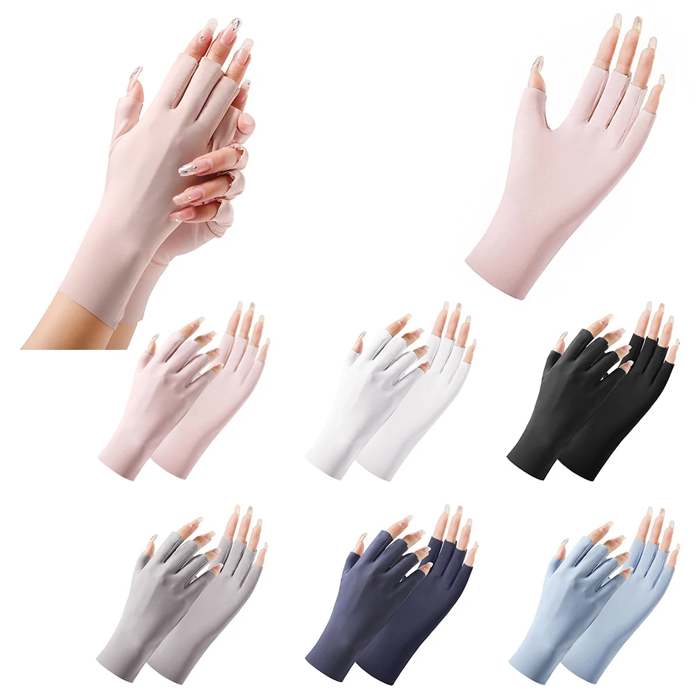

2022 Summer Anti-uv Fingerless Gloves Semi-finger Driving Glove Ice Silk Half Fingers Gloves Sunscreen Breathable Thin Mittens