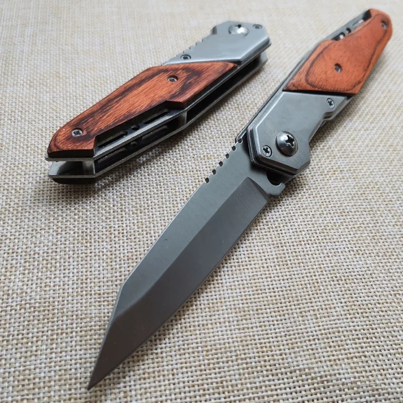 

Damascus Steel Knife Quick Open Folding Blade Knife 440C Wood Handle Pocket Folding Knife Camping Hunting Survival Knives