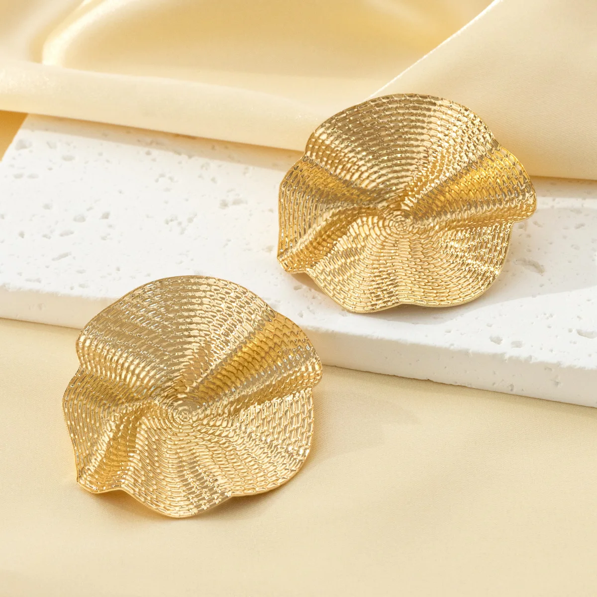 Trendy Earrings for Evening Parties with Folded Pleated Lotus Leaf Design and Exaggerated Fashion Accessories, geometric earrings