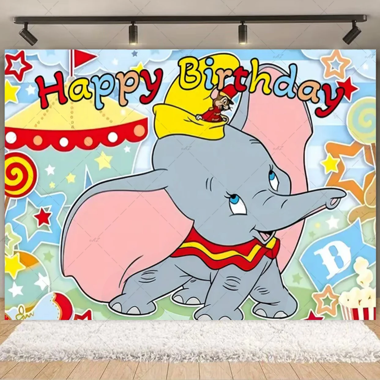 Cartoon Cute Little Dumbo Circus Carnival Theme Backdrop Boy Or