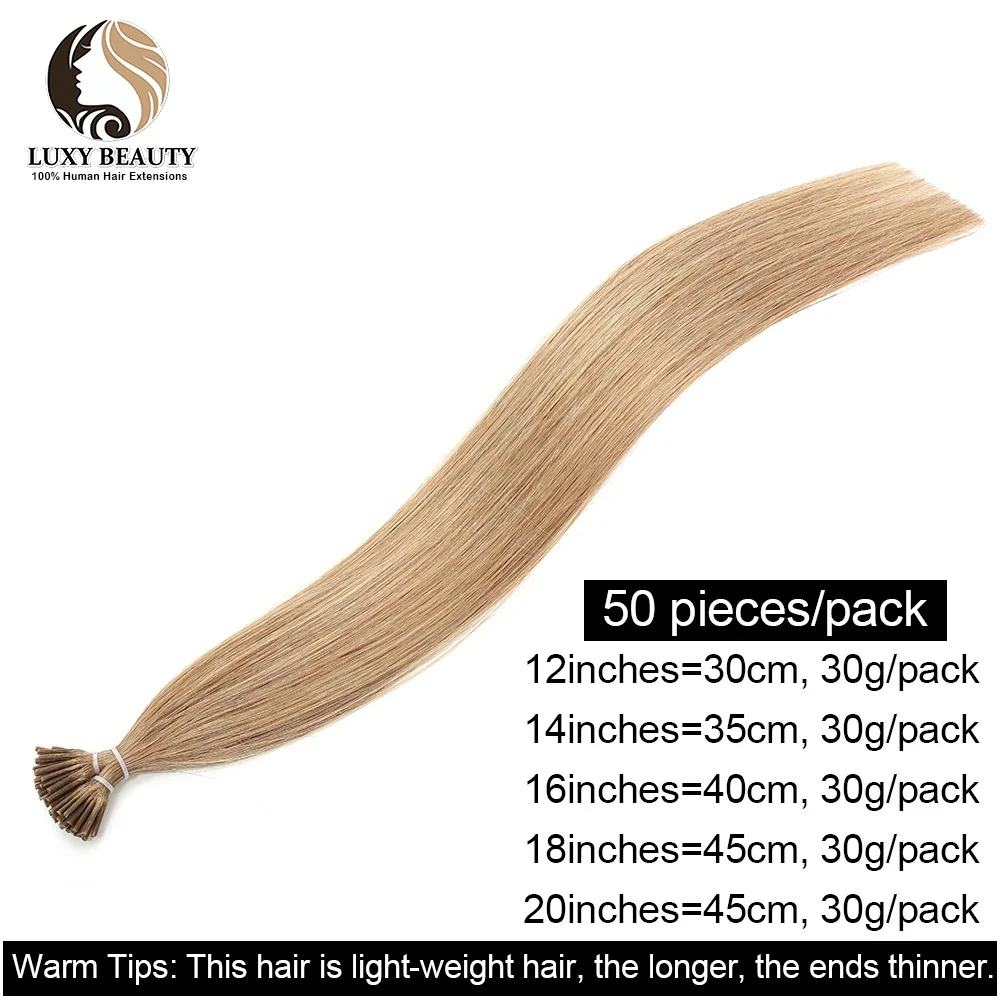 Straight I Tip Human Hair Extensions Blonde Pre-Bonded Micro Bead Real Human Hair Extension For Salon 0.6g/piece 50strands/pack