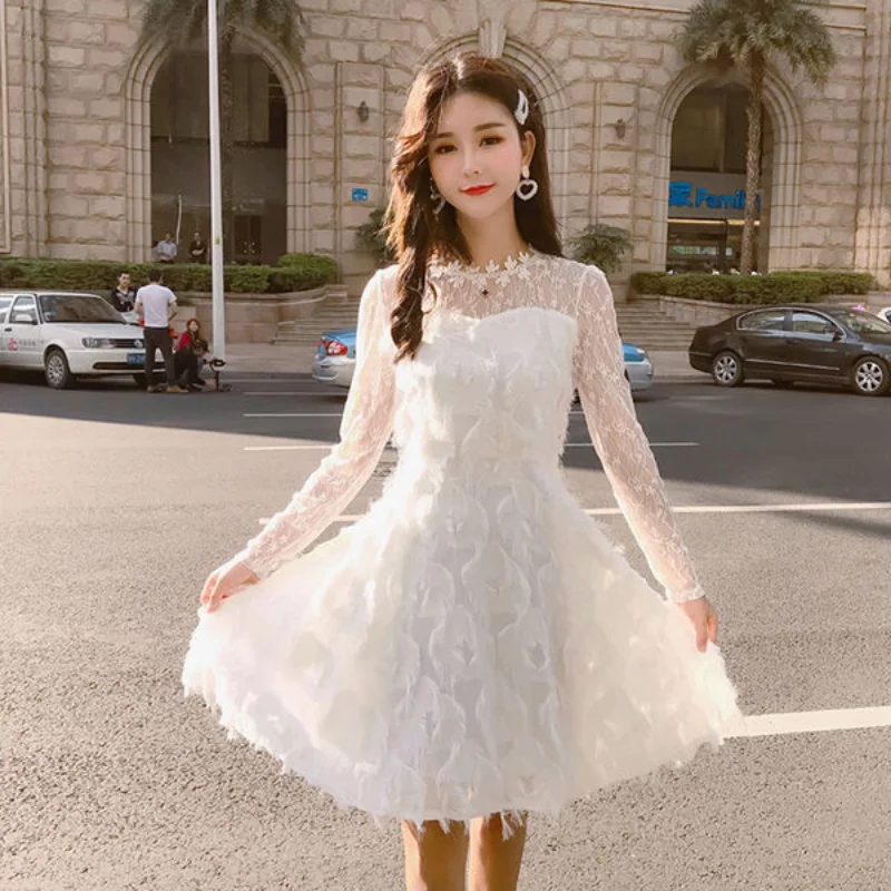 

Fringe lace dress with waist dress super fairy and celebrity temperament little dress new women spring and autumn dress female