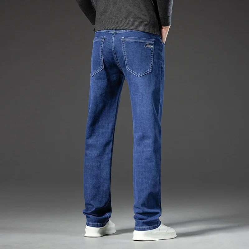 2024 Spring Autumn Men's Straight Jeans Denim Pants Classic Style Business Stretch Casual Trousers Large Size 40 42 44 46 4