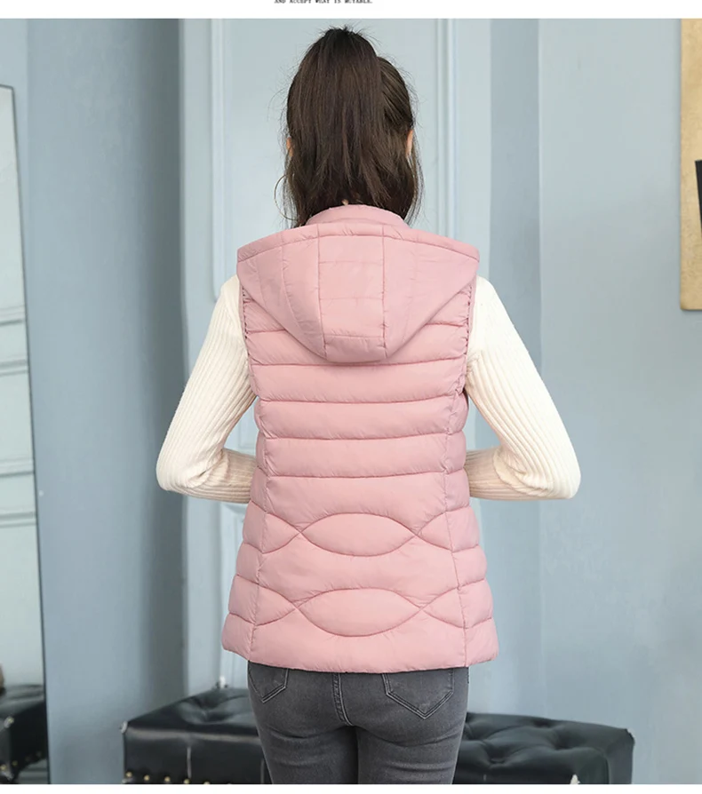 Solid Short Style Vest for Women Cotton Padded Women's Winter Sleeveless Jacket with Zipper Stand Collar Casual Coats
