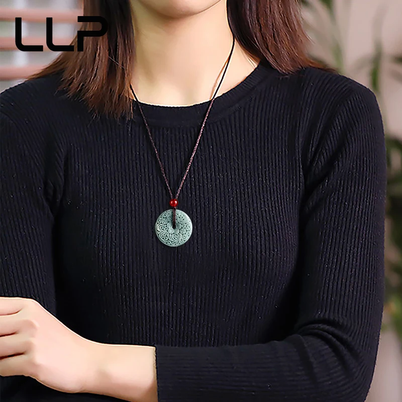 Natural Jade Peace Carved Pendant Fashion Jewelry Women Holiday Gifts