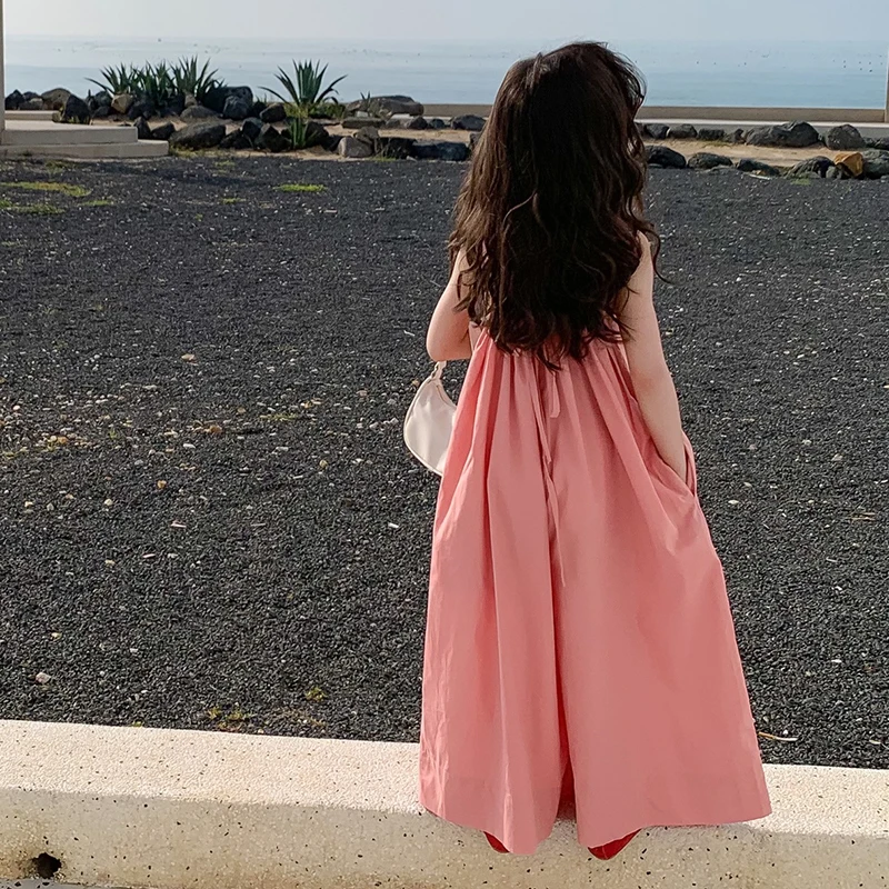 Children Clothes Girls 100% Cotton Sweet Solid Loose Overalls Chic Korean Style Outdoor Casual Harem Pants Kids Jumpsuit 3-8Y children overalls pants kids outfits