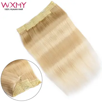 Human Hair Extensions Clip In Hair Long Straight Fish Line With Clip One Piece Halo Hair Extensions Remy Human Hair Blonde Color