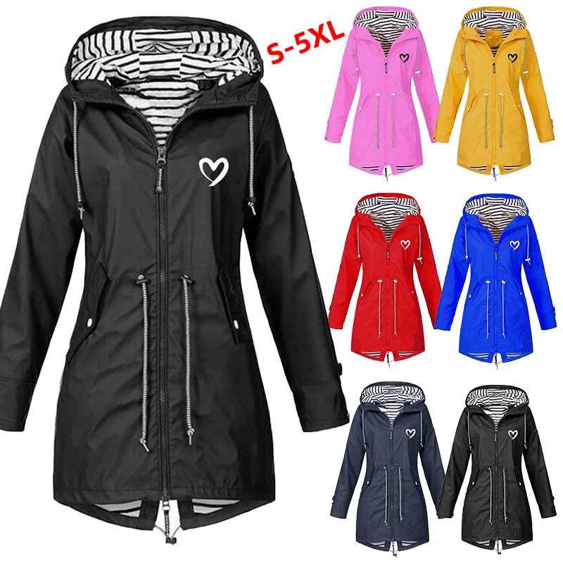 Autumn & Winter Women Outdoor Waterproof Rain Jacket Running Coat Jackets Climbing Hooded Sleeve Hooded Windbreaker Jacket