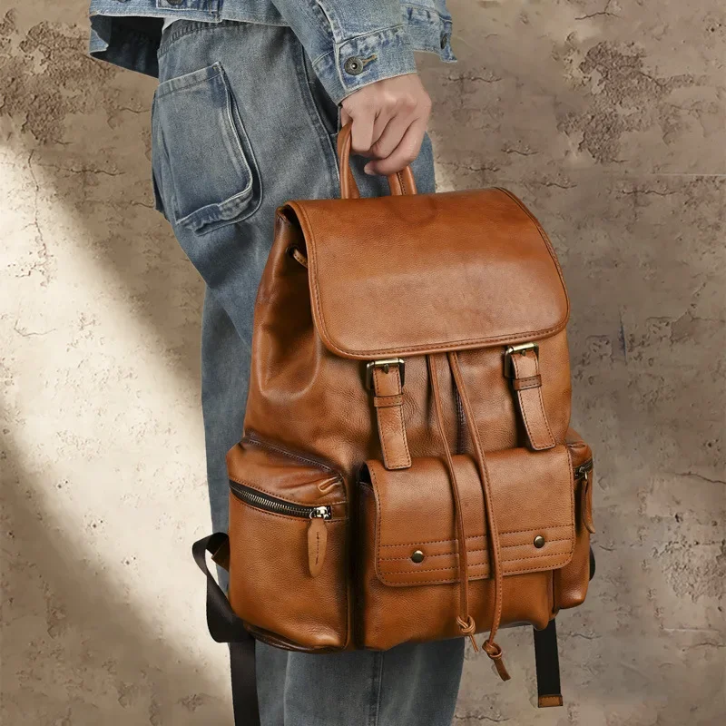 Vintage Genuine Leather Shoulder Backpack for Men