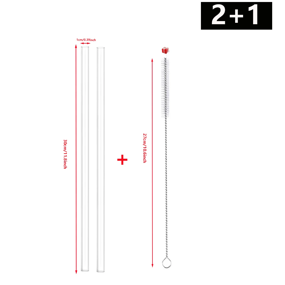 30cm Transparent Reusable Plastic Straws with Cleaning Brush