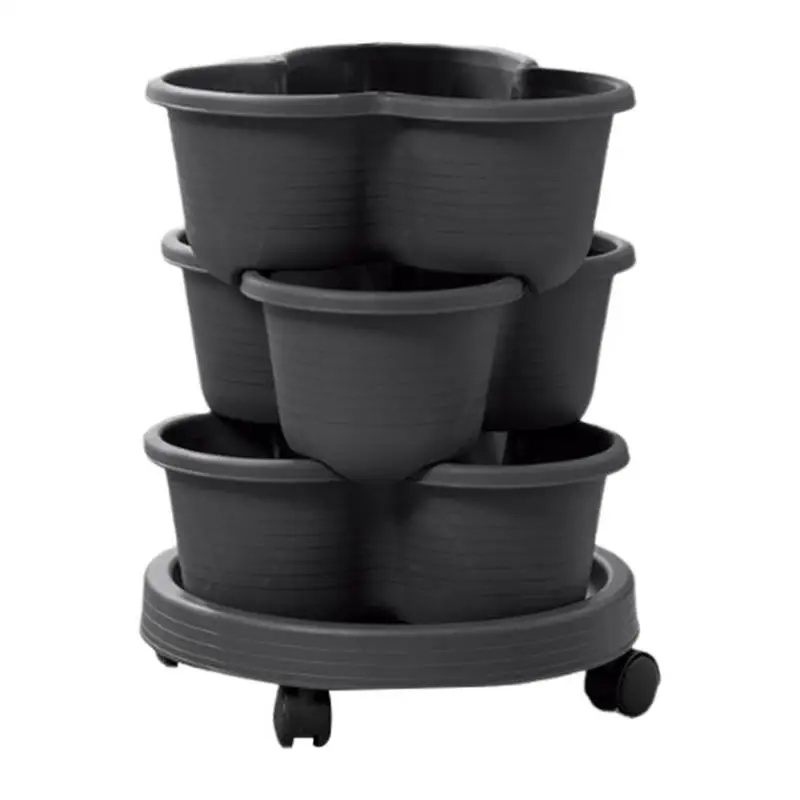 3 Tiers Vertical Tower Stackable Pot Strawberry Planter Tower for Home Garden Herb Flower Vegetable Cultivation Flower Pot 4pcs