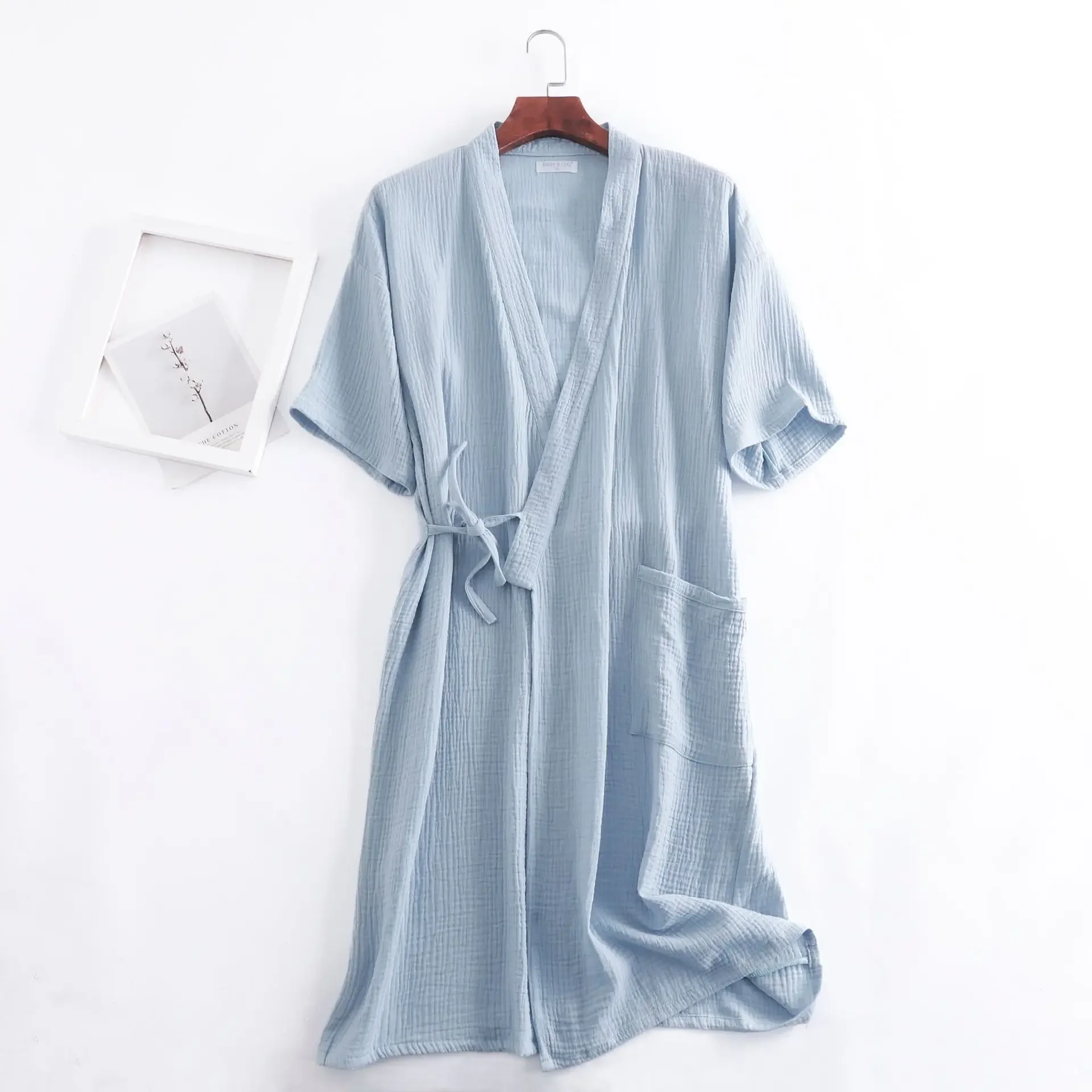 Women Dress Women Sleepwear Sleepwear Pajamas Cotton Bathrobe Summer Cotton Gauze Crepe Short Sleeve Robes For Women Men Solid Bathrobe Loose Soft Japanese-style Kimono Robe