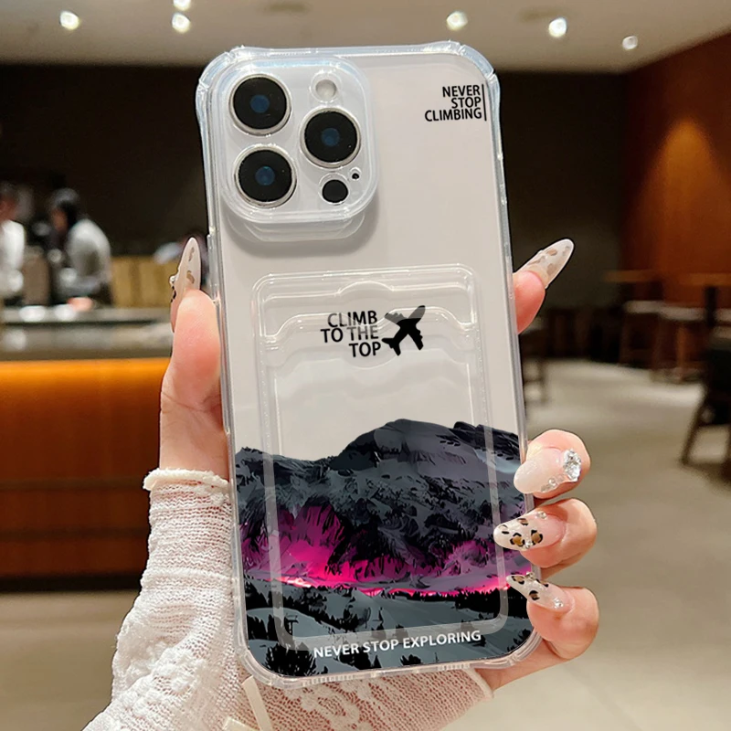 Airplane Design Clear TPU Card Holder Phone Case - Soft Silicone Cover