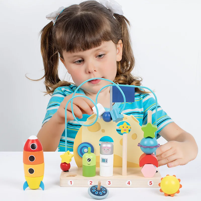 Baby Shape Sorter Cube Toddler Montessori Toys Shape Stringing Threading Toys Fine Motor Stacking Block for Boys Girls