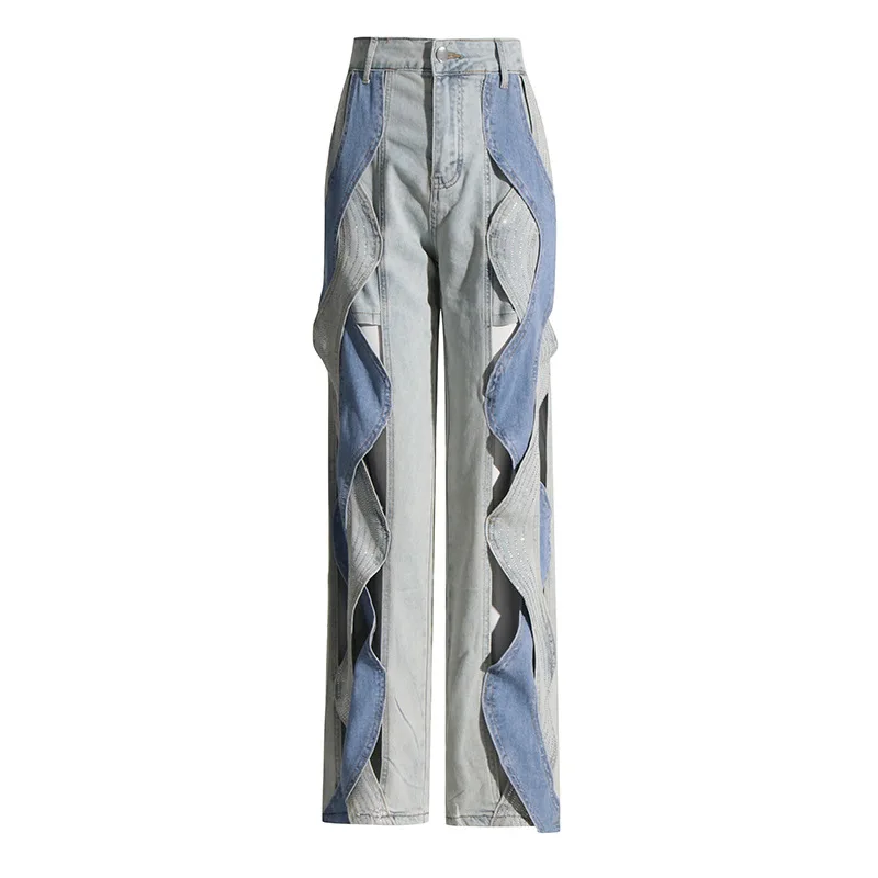 

Spliced Contrast Twisted Straight Tube Slim Casual Jeans For Women 2023 New Autumn Washed Pants Full-length Pants For Girls