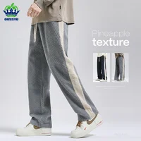 Pineapple Texture New Fabric Men's Corduroy Casual Pants Thick Elastic Waist Fashion Straight Loose Wide Leg Korea Trousers Male