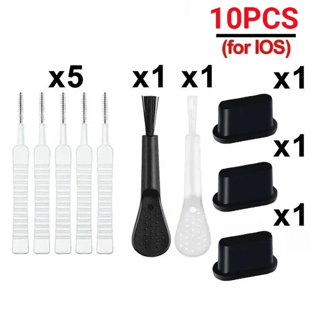 Universal Charging Port Dust Plug and Cleaning Kit with Cleaner Brush