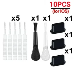 Universal Charging Port Dust Plug and Cleaning Kit with Cleaner Brush (IOS Set - 10pcs)