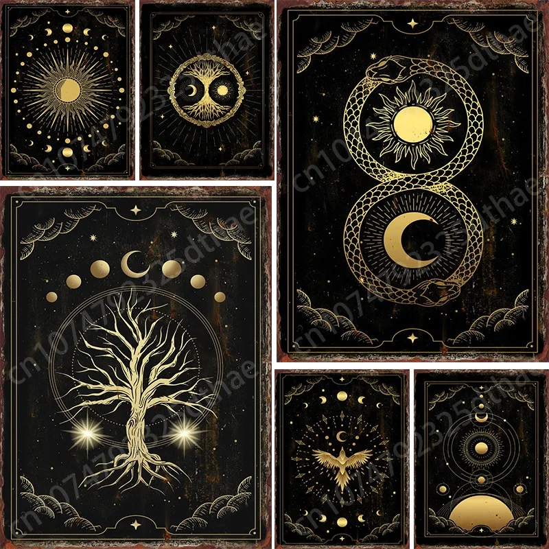 

Tarot Constellation Card Artistic Painting Metal Poster Sign Horoscope Divination Abstract Animals Wall Artwork Print Home Decor