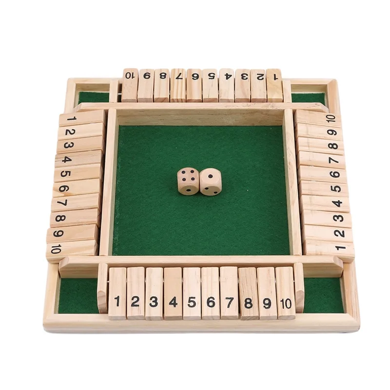 Deluxe Four Sided 10 Numbers Shut The Box Board Game Set Toy Dice Party Club Drinking Games for Adults Families 2