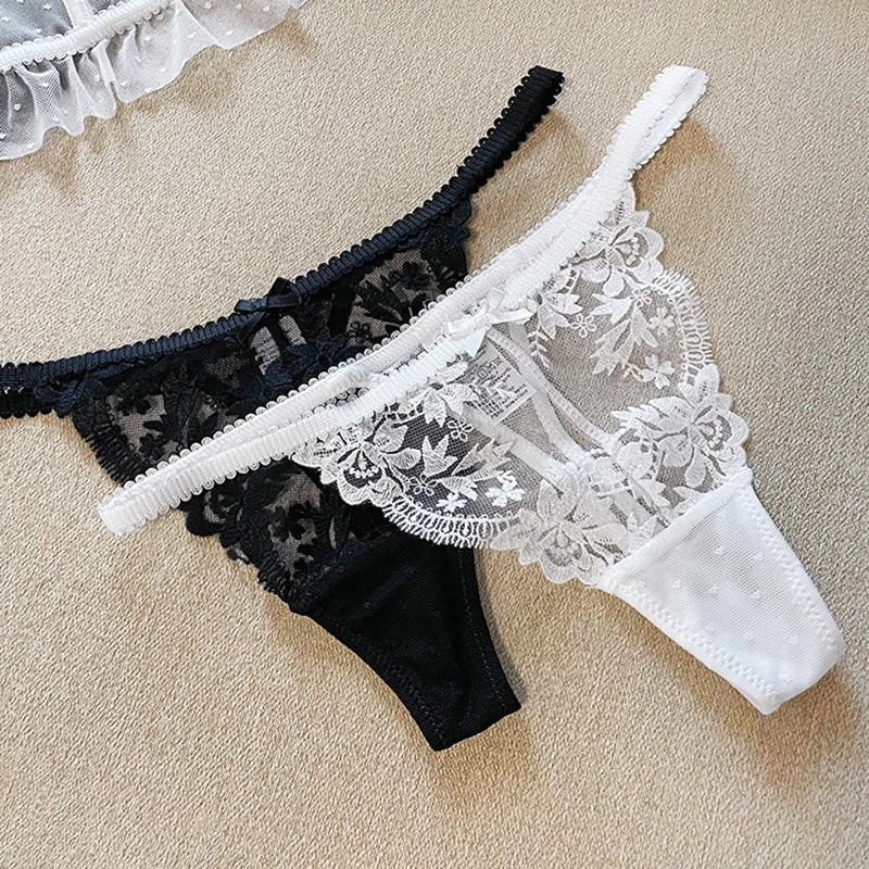 Women Floral Embroidery Thong Panty Low Rise Cotton Gusset Thin Waist Band Lace  Underwear Women Brief