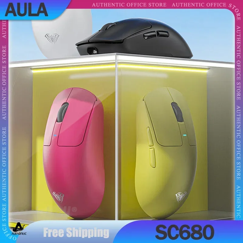 

AULA SC680 Gamer Mouse 3Mode 2.4G Bluetooth Wireless Mouse 26000DPI Lightweight Mouse Paw3395 Esports Gaming Mice For PC Gifts