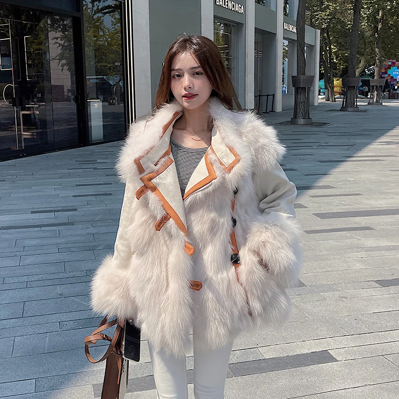

2023 New Faux Fox Fur Parkas Ladies Luxury Fox Fur Jacket Winter Autumn Suede Jacket Coat Bomber Trendy Coat Women's Jacket