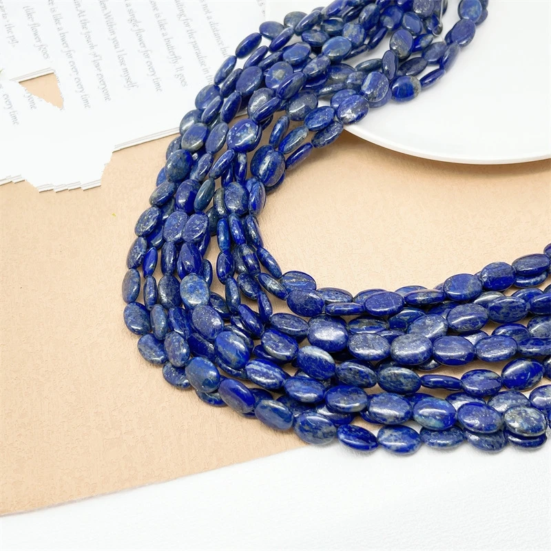 High Quality Natural Stone Blue Lapis Lazuli Stone Beads Flat Oval Spacer Smmoth Bead 15'' Strand For DIY Jewelry Making