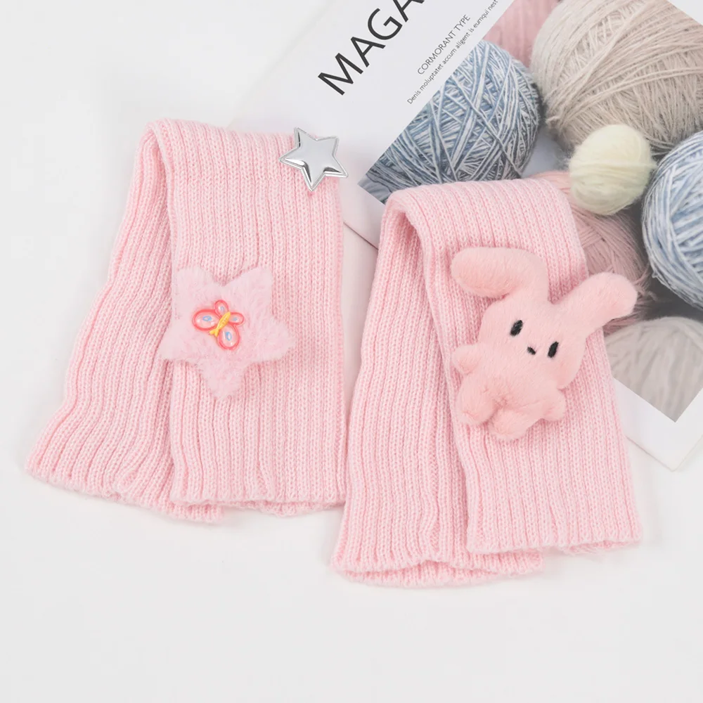 Fingerless Gloves 1 Pair Korean Long Cute Fingerless Gloves Women Mitten Arm Warmer Kawaii Knitted Sleeve Girls Anime Clothes Lolita Soft Gloves