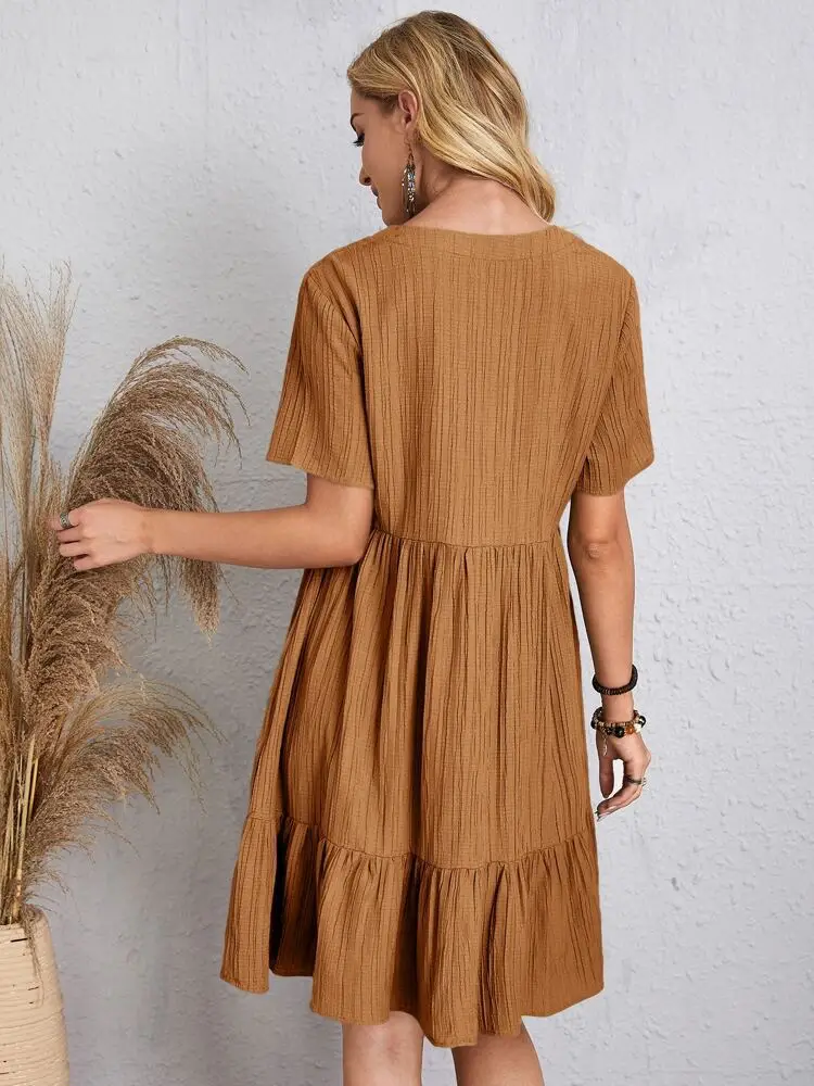 Elegant V Neck Ruffle Mini Dress - Womens Casual Summer Sundress