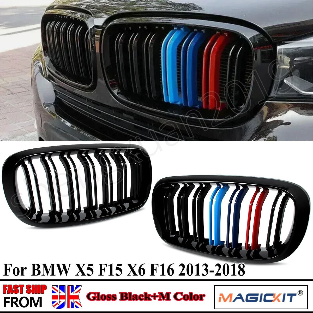 BMW X5 F15 X6 F16 용 전면 키드니 그릴, 2X M 컬러, 2014-2018 글..