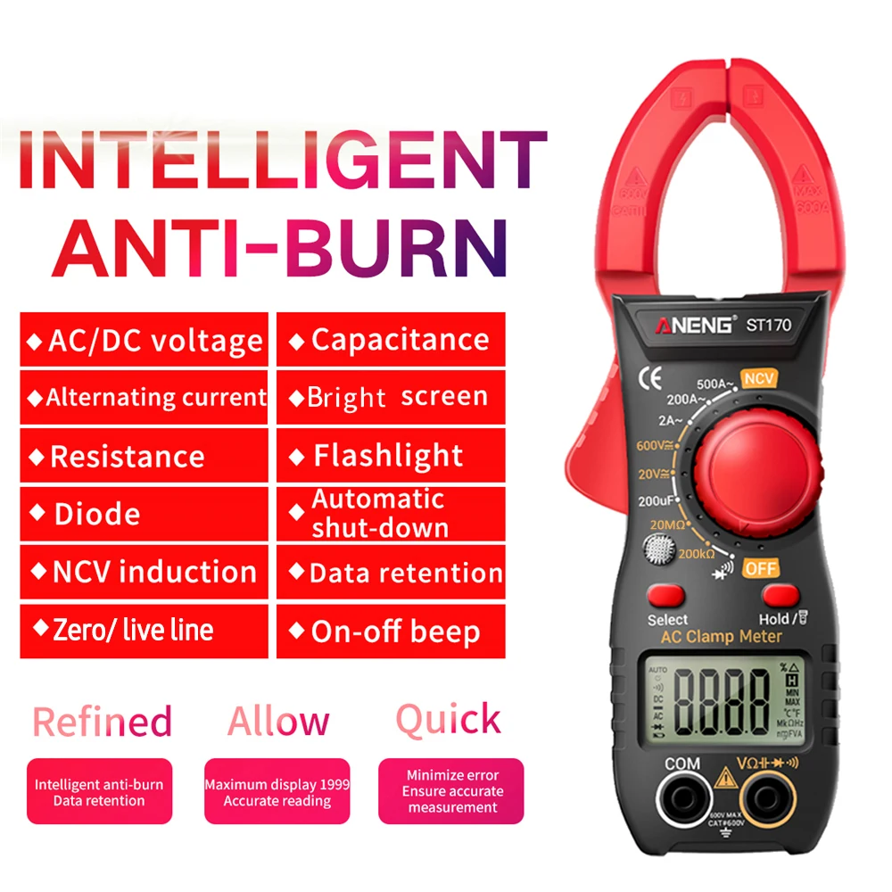 Smart Clamp Meter High Precision AC DC Current Plier Ammeter Voltage Tester 1999 Count Hz Capacitance NCV Ohm Diode Test clamp meter