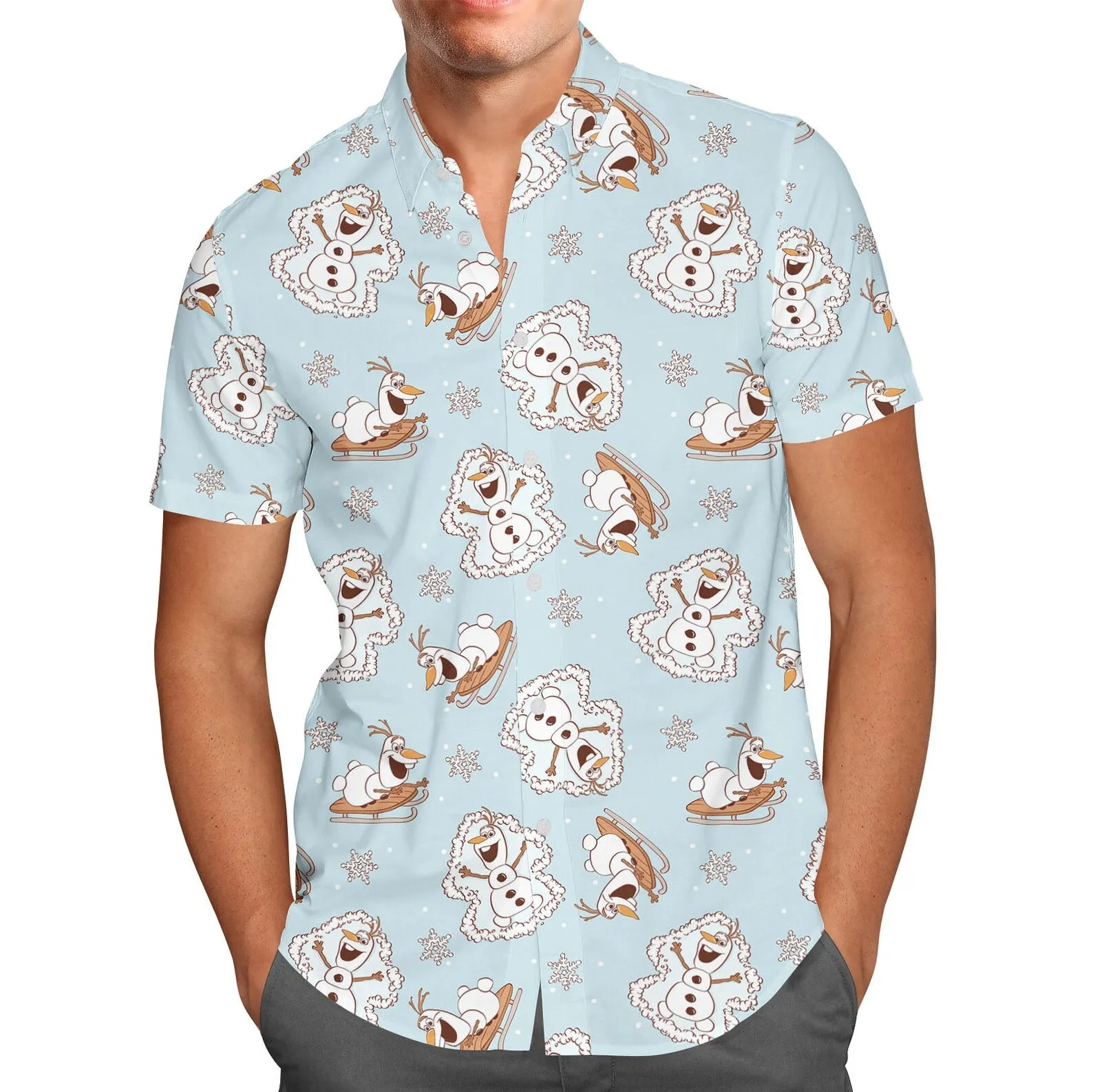 

Disney Frozen Olaf Hawaiian Shirt Men's Button Up Short Sleeve Fashion Disney Hawaiian Shirt Vintage Short Sleeve Shirt