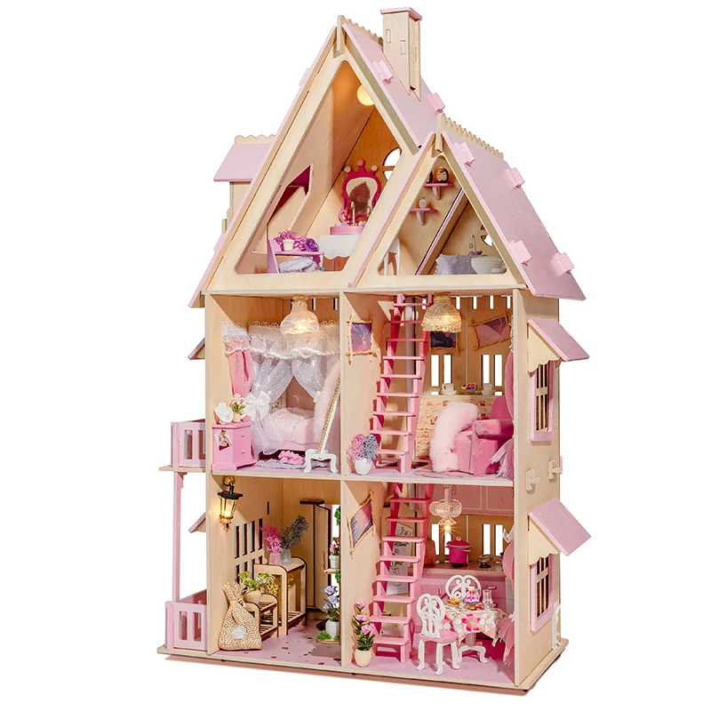 Casas de muñecas de madera para niñas, Kit de construcción en miniatura,  Casa de muñecas grande de princesa con muebles, Villa, juguetes, regalos de  cumpleaños - AliExpress