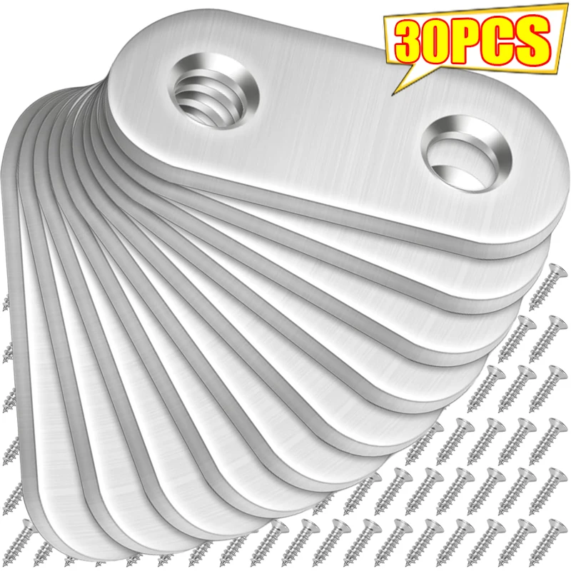 Stainless Steel Corner Bracket Furniture Repairing Fixing Joining Plate Connector Cabinet Shelves Flat Straight Brace 30/10PCS